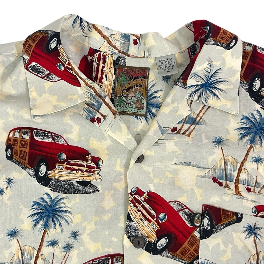 Pineapple Connection Hawaiian Retro Woody Wagon Car SS Shirt Rayon Medium